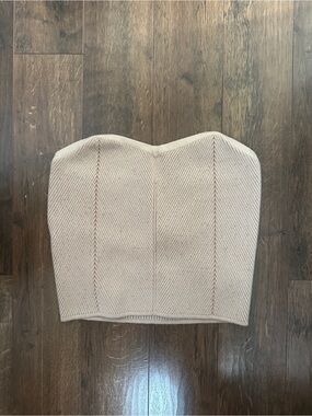 aerie Cream Ribbed Strapless Crop Top